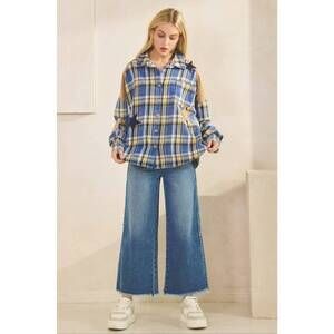 NEW SAGE+FIG skylar star patchwork plaid flannel shirt in blue